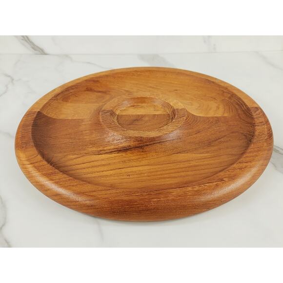 Kalmar Teak Wood Dip & Chip Platter Serving Tray Center Piece 12" Thailand Vtg - Picture 2 of 14